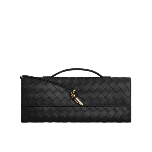 Andiamo Top Handle Clutch Intrecciato Leather - Black