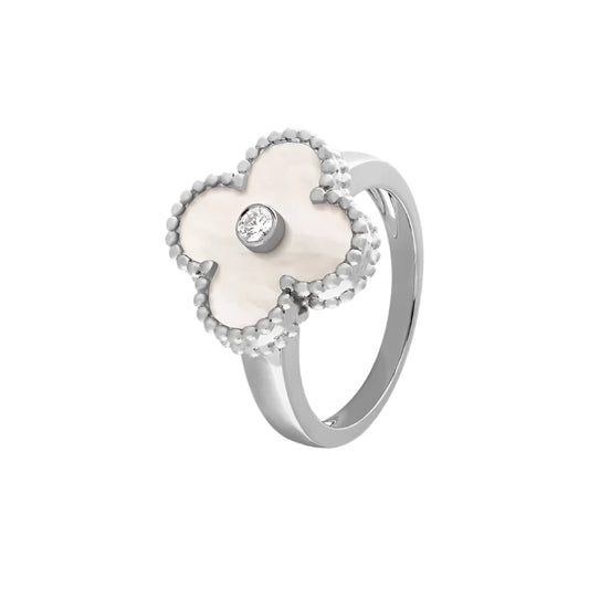 Vintage Alhambra Ring - White Gold Diamond With Pearl