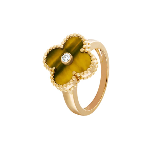 Vintage Alhambra Ring - Yellow Gold Diamond Tiger Eye