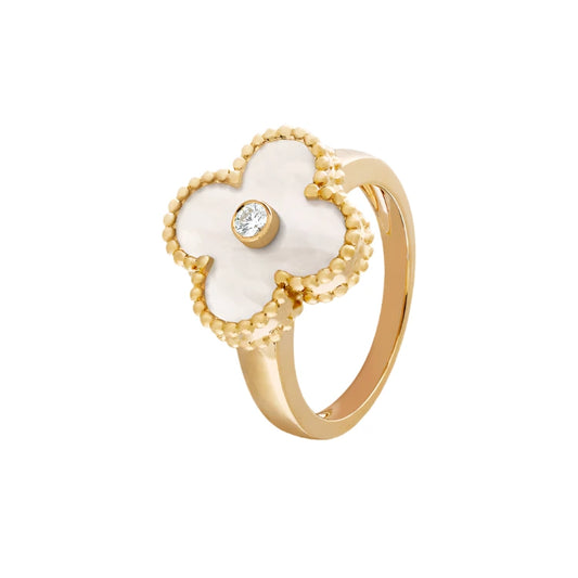 Vintage Alhambra Ring - Yellow Gold Diamond Mother of Pearl